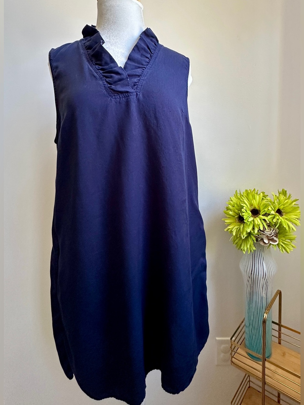 Crown & Ivy - Sleeveless Navy Ruffle V-Neck Dress